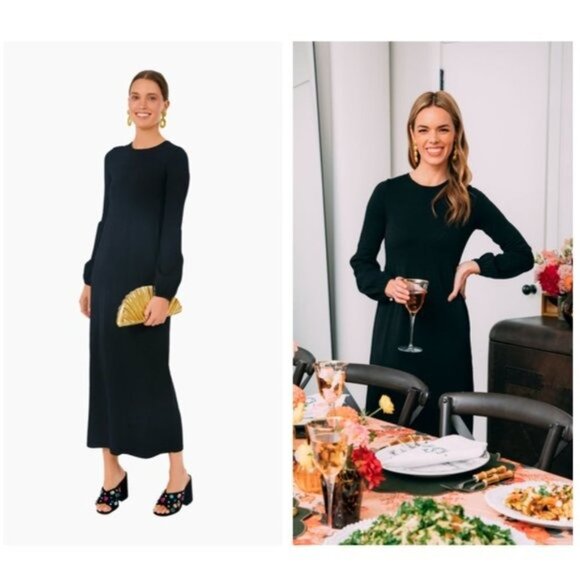 Pomander Place | NEW Black Double Knit Lennox Long Sleeve Maxi Dress Size S - Picture 1 of 13